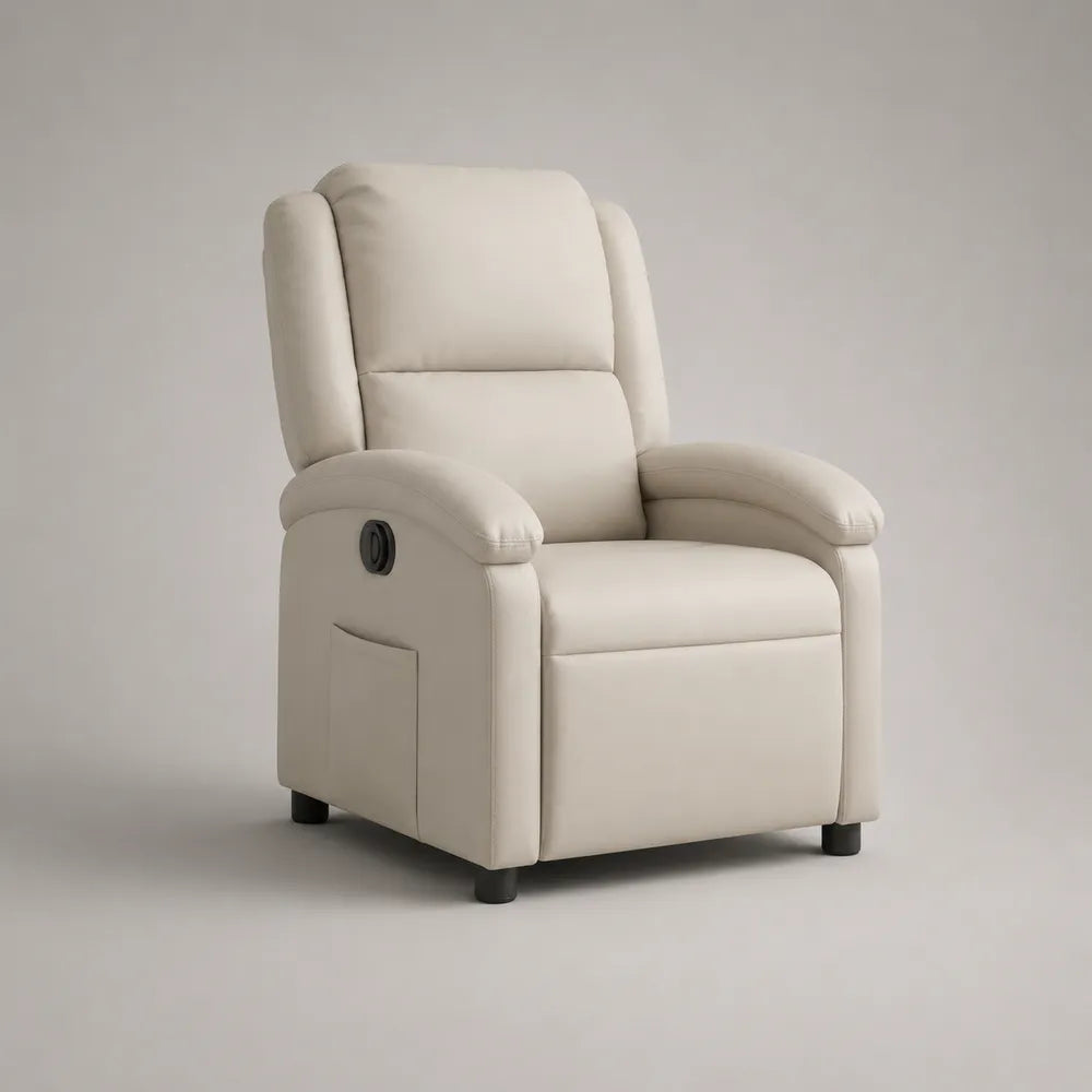 Poltrona relax reclinabile imbottita in tessuto poliestere beige con poggiapiedi estensibile 100 cm