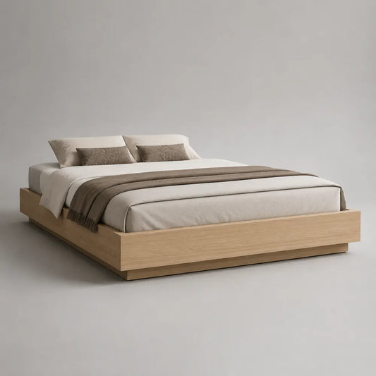 Letto matrimoniale a piattaforma in MDF effetto rovere beige rettangolare 160x200 cm