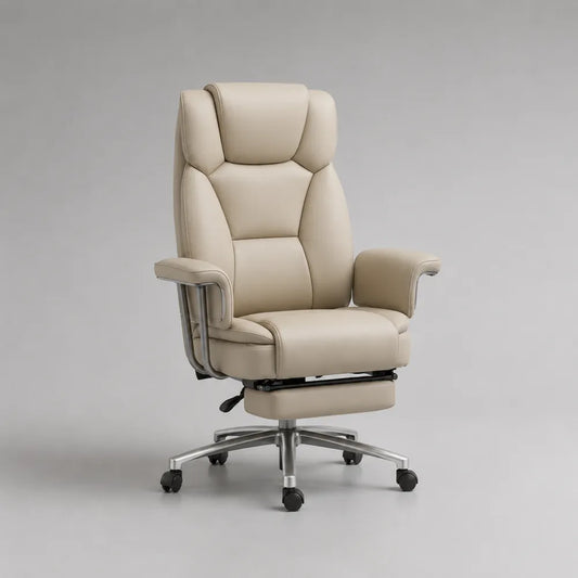 Sedia da ufficio ergonomica girevole in ecopelle beige con base in acciaio cromato regolabile in altezza 70 x 75 x 115 cm