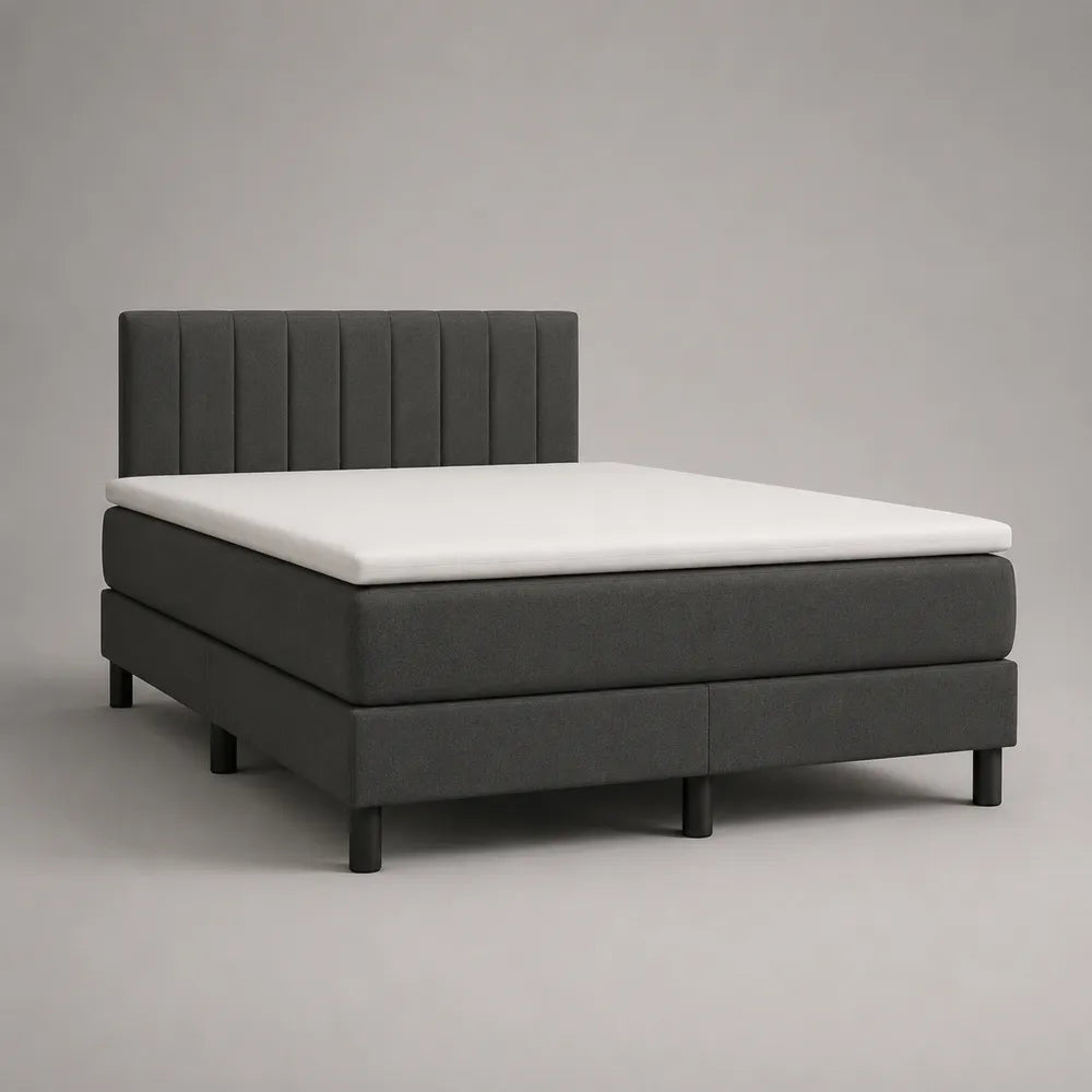 Letto matrimoniale imbottito in tessuto poliestere con testiera rettangolare verticale colore grigio 160 x 200 cm