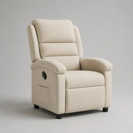 Poltrona relax reclinabile imbottita in tessuto poliestere beige con braccioli e poggiapiedi 80 x 90 x 105 cm