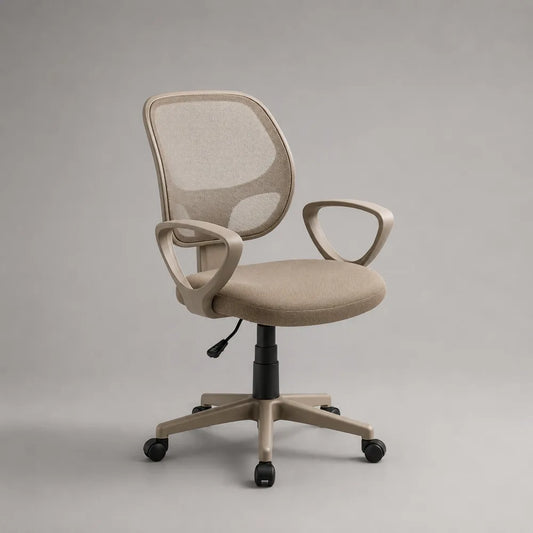 Sedia da ufficio ergonomica con braccioli schienale in rete e seduta imbottita beige 65 x 65 x 105 cm