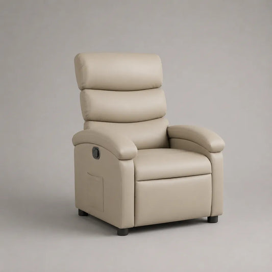 Poltrona relax reclinabile imbottita in PU beige con braccioli e poggiapiedi 78 x 85 x 105 cm