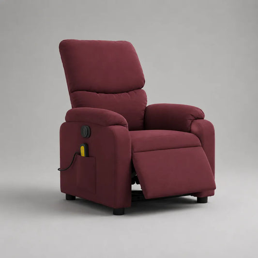 Poltrona relax reclinabile imbottita in tessuto bordeaux con poggiapiedi integrato e braccioli 80 x 90 x 105 cm