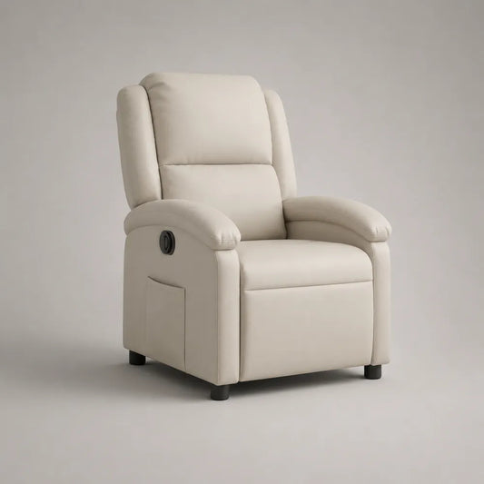 Poltrona relax reclinabile imbottita in tessuto poliestere beige con poggiapiedi estensibile 100 cm