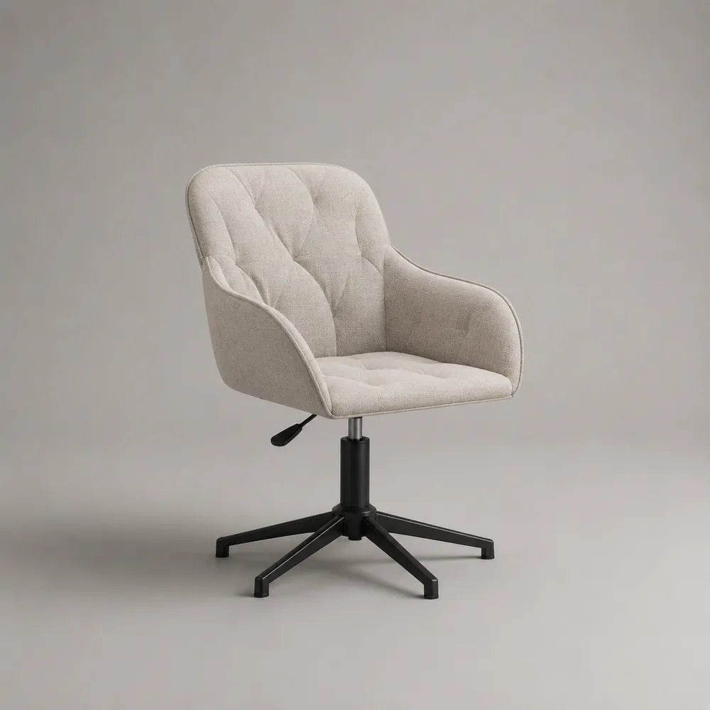 Sedia da ufficio girevole con braccioli in tessuto beige e base in acciaio verniciato nero regolabile in altezza 70 x 70 x 85 cm