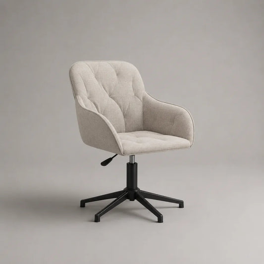 Sedia da ufficio girevole con braccioli in tessuto beige e base in acciaio verniciato nero regolabile in altezza 70 x 70 x 85 cm