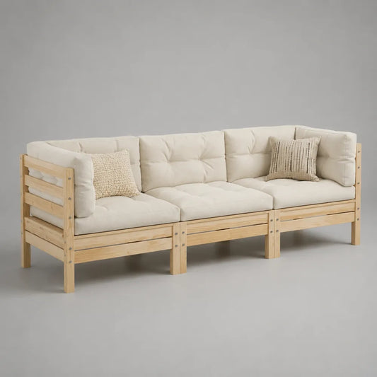 Divano da giardino 4 posti in legno massello con cuscini crema 240x80x70 cm